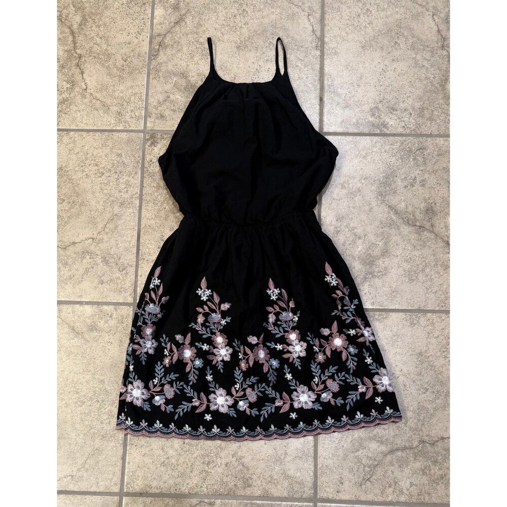 Mi Ami black floral embroidered dress with scalloped hem